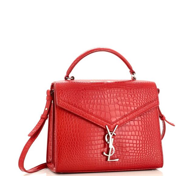 Saint Laurent Cassandra Top Handle Bag Crocodile Embossed Leather Medium Red - Picture 2 of 8